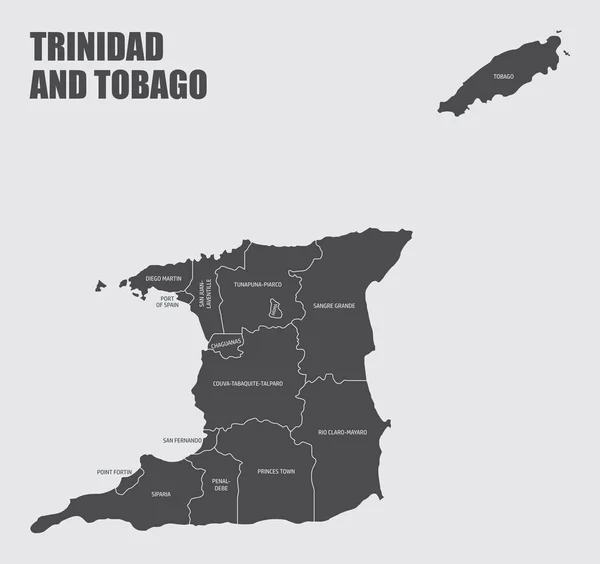 Mapa Isolado Trinidad Tobago Dividido Estados Com Rótulos —  Vetores de Stock