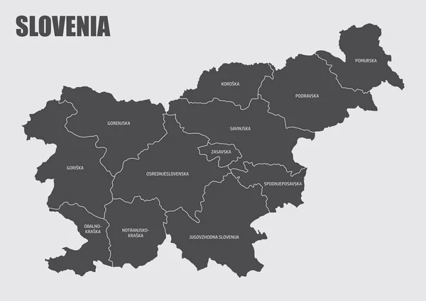 Mapa Odizolowana Słowenii Podzielona Obszary Administracyjne Etykietami — Wektor stockowy