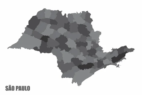 Sao Paulo State Grayscale Regions Map Isolated White Background Brazil — Stockový vektor