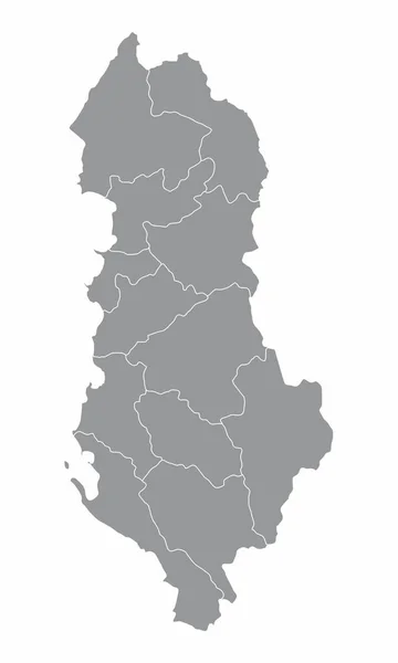 Albánie Izolovaná Mapa Rozdělená Regionů — Stockový vektor