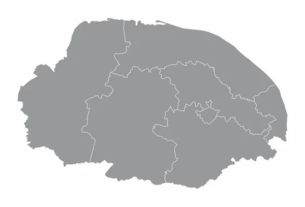 Geïsoleerde Kaart Van Norfolk County Verdeeld Districten — Stockvector