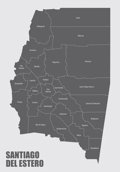 Santiago Del Estero Provinsen Isolerad Karta Uppdelad Departement Med Etiketter — Stock vektor