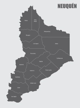 The Neuquen province isolated map divided in departments with labels, Argentina clipart