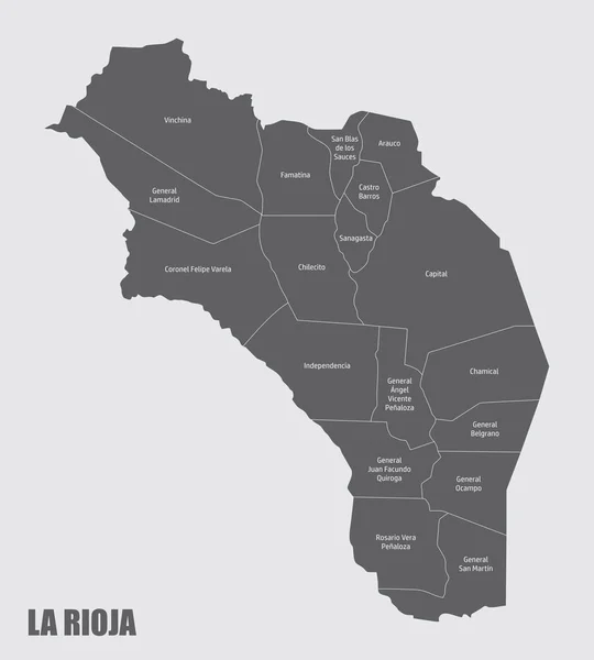 Rioja Provinsen Isolerad Karta Uppdelad Departement Med Etiketter Argentina — Stock vektor