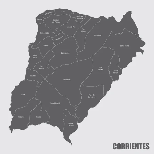 Provincia Corrientes Mapa Aislado Dividido Departamentos Con Etiquetas Argentina — Vector de stock