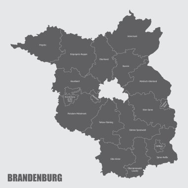 Brandenburg eyaleti, Almanya 'nın etiketli bölgelerine ayrılmış izole bir harita.