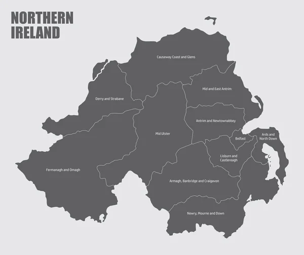 Northern Ireland Isolated Map Divided Districts Labels — Stock Vector