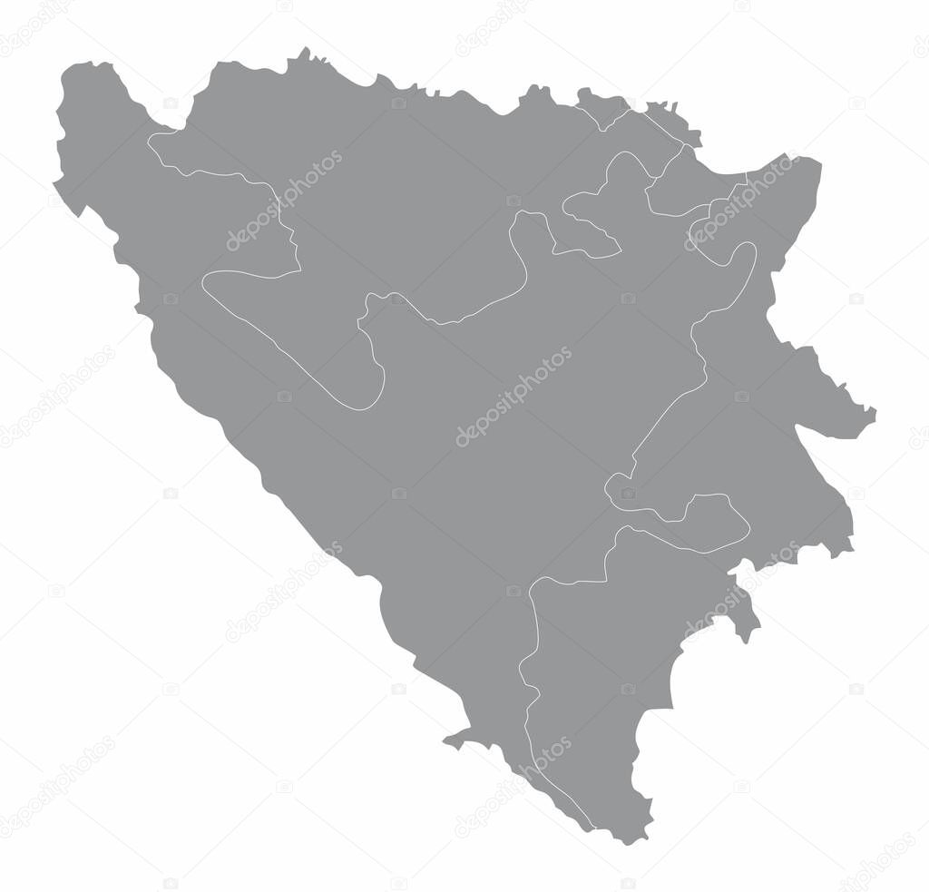 The Bosnia and Herzegovina administrative map isolated on white background