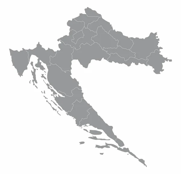 Διοικητικός Χάρτης Της Κροατίας Απομονωμένος Λευκό Φόντο — Διανυσματικό Αρχείο