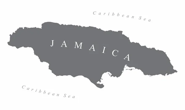 Mapa Silhueta Jamaica Arredores Com Etiquetas —  Vetores de Stock