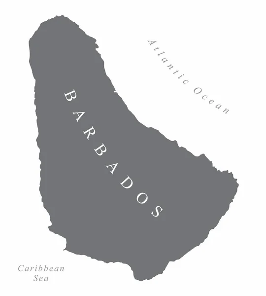 Carte Silhouette Barbade Ses Environs Avec Des Étiquettes — Image vectorielle