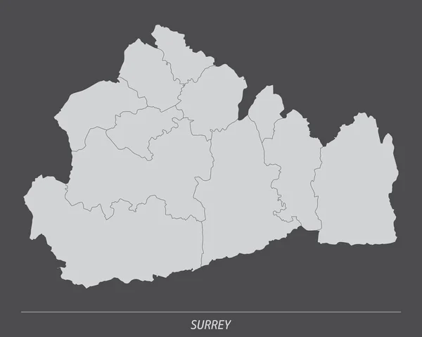 Condado Surrey Mapa Administrativo Aislado Sobre Fondo Oscuro Inglaterra — Vector de stock