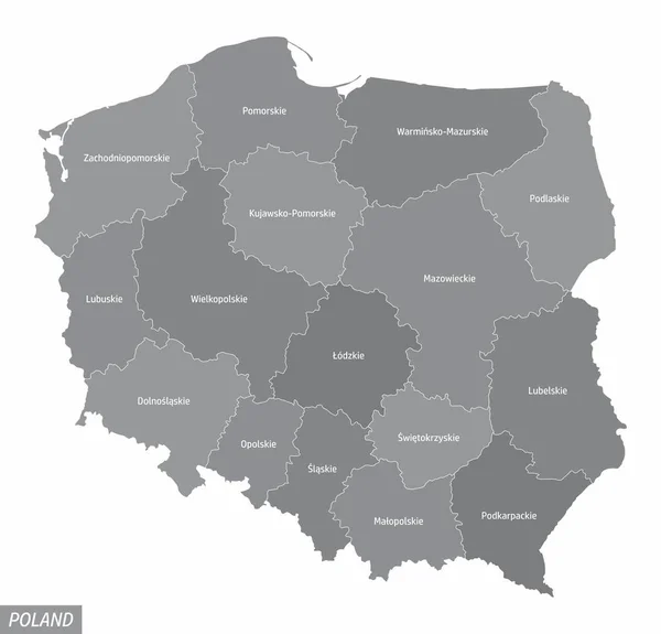 Carte Administrative Pologne Isolée Sur Fond Blanc — Image vectorielle