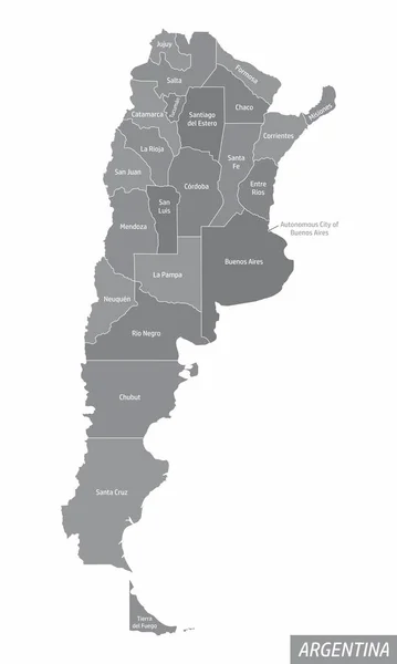 Die Verwaltungskarte Argentiniens Mit Isolierten Etiketten Auf Weißem Hintergrund — Stockvektor