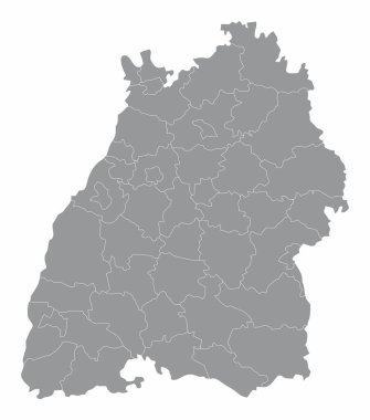 Baden-Wurttemberg Eyaleti idari haritası beyaz arkaplanda izole edildi
