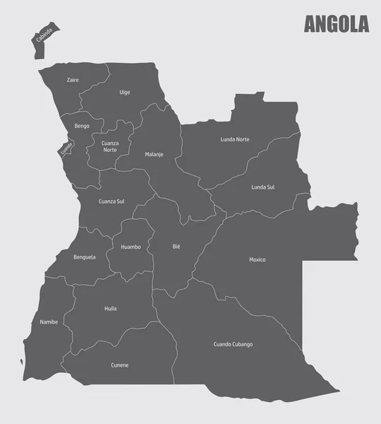 Mapa Aislado Angola Dividido Provincias Con Etiquetas — Vector de stock