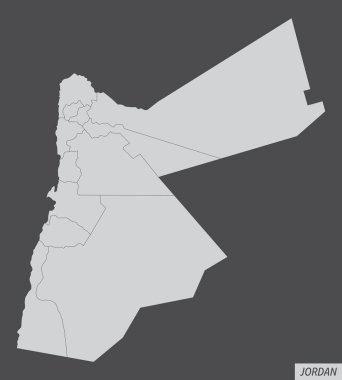 Ürdün idari haritası koyu arkaplanda izole edildi