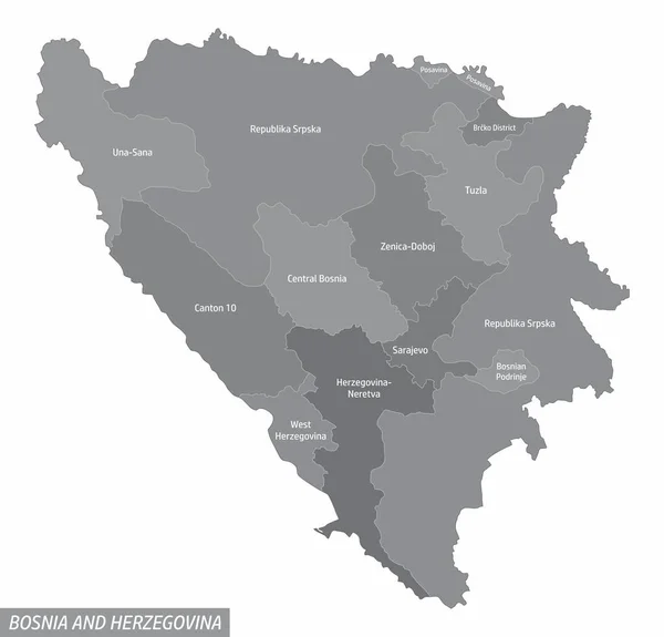 Administrativní Mapa Bosny Hercegoviny Izolovaná Bílém Pozadí — Stockový vektor