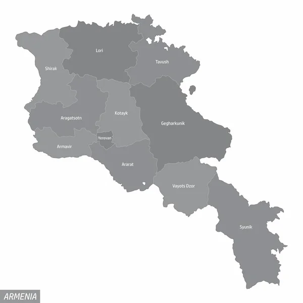 Armenia Mapa Administrativo Aislado Sobre Fondo Blanco — Vector de stock