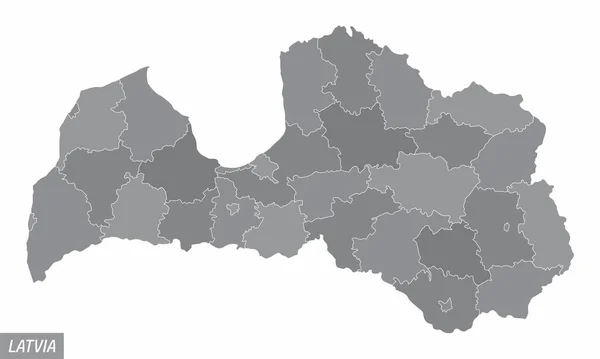 Lettonie Carte Administrative Isolée Sur Fond Blanc — Image vectorielle