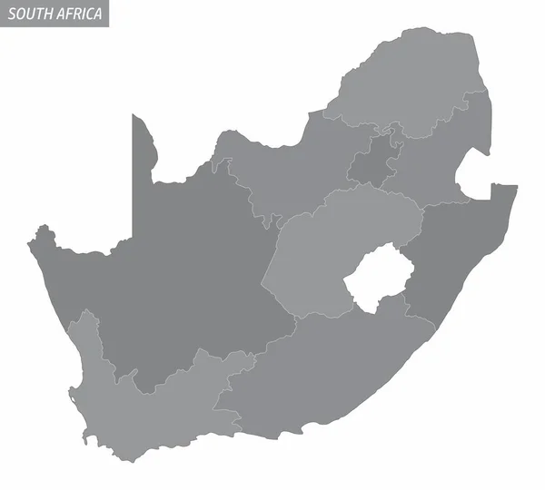 South Africa Administrative Map Divided Grayscale Isolated White Background — 图库矢量图片