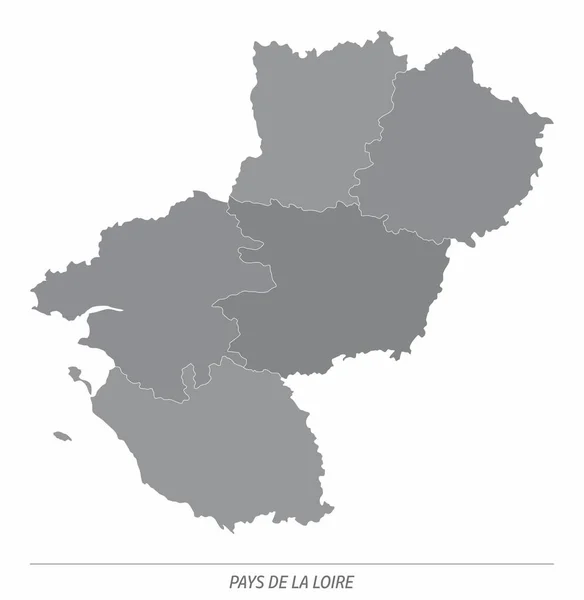 Pays Loire Mapa Administrativo Dividido Escala Grises Aislado Sobre Fondo — Archivo Imágenes Vectoriales