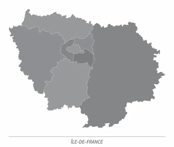 Mapa Administrativo Ile France Dividido Escala Cinza Isolado Fundo Branco —  Vetores de Stock