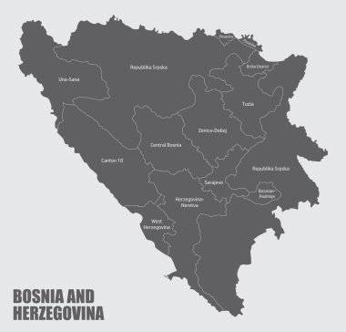 Bosna-Hersek idari haritası etiketli kantonlara bölündü
