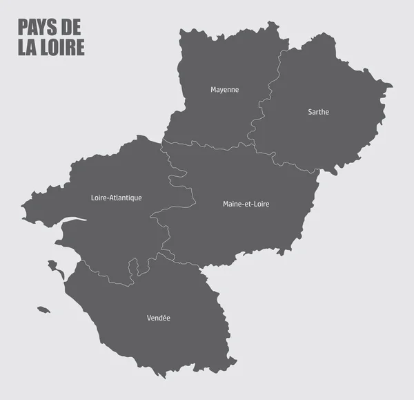 Pays Loire Mapa Administrativo Dividido Departamentos Con Etiquetas Francia — Vector de stock