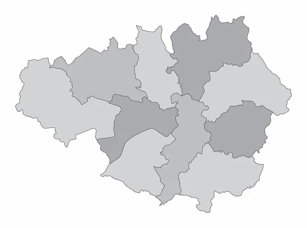Greater Manchester County Mapa Administrativo Escala Cinza Isolado Fundo Branco —  Vetores de Stock