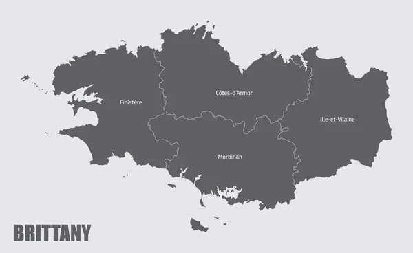 Bretaña Mapa Administrativo Dividido Departamentos Con Etiquetas Francia — Vector de stock