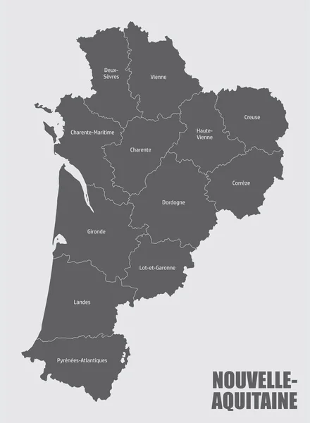 Mapa Administrativo Nueva Aquitania Dividido Departamentos Con Etiquetas Francia — Vector de stock