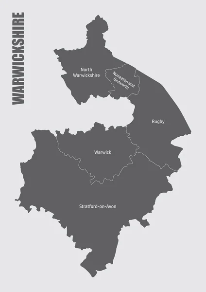 Mapa Del Condado Warwickshire Dividido Distritos Con Etiquetas Inglaterra — Vector de stock