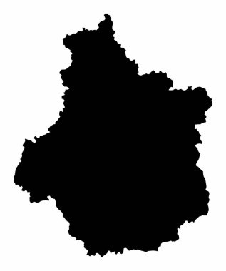 Merkez-Val de Loire koyu renk siluet haritası beyaz arka planda izole edilmiş, Fransa