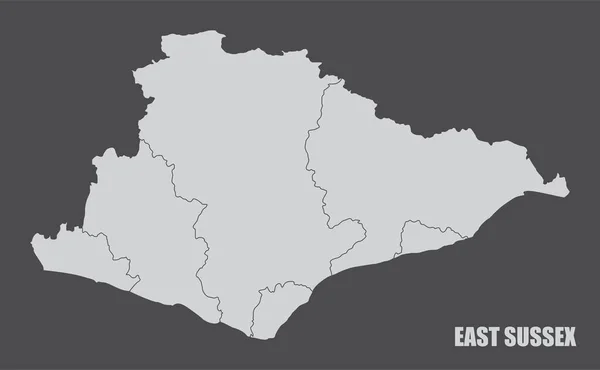 Mapa Administrativo Del Condado East Sussex Aislado Sobre Fondo Oscuro — Archivo Imágenes Vectoriales