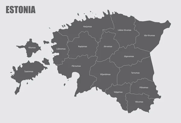 爱沙尼亚地图按带有标签的区域划分 — 图库矢量图片