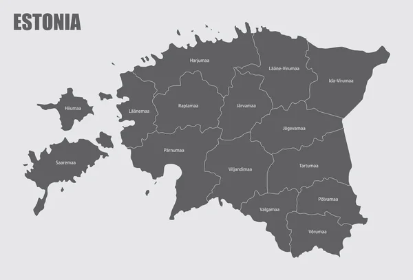 Estonská Mapa Rozdělená Oblastí Etiketami — Stockový vektor