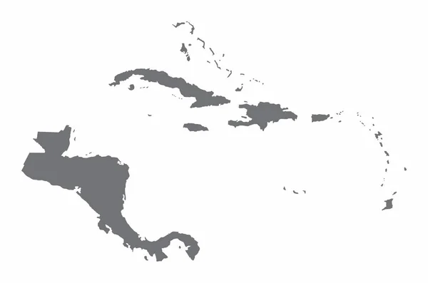 Χάρτης Σιλουέτας Κεντρικής Αμερικής Και Καραϊβικής Που Απομονώνεται Λευκό Φόντο — Διανυσματικό Αρχείο