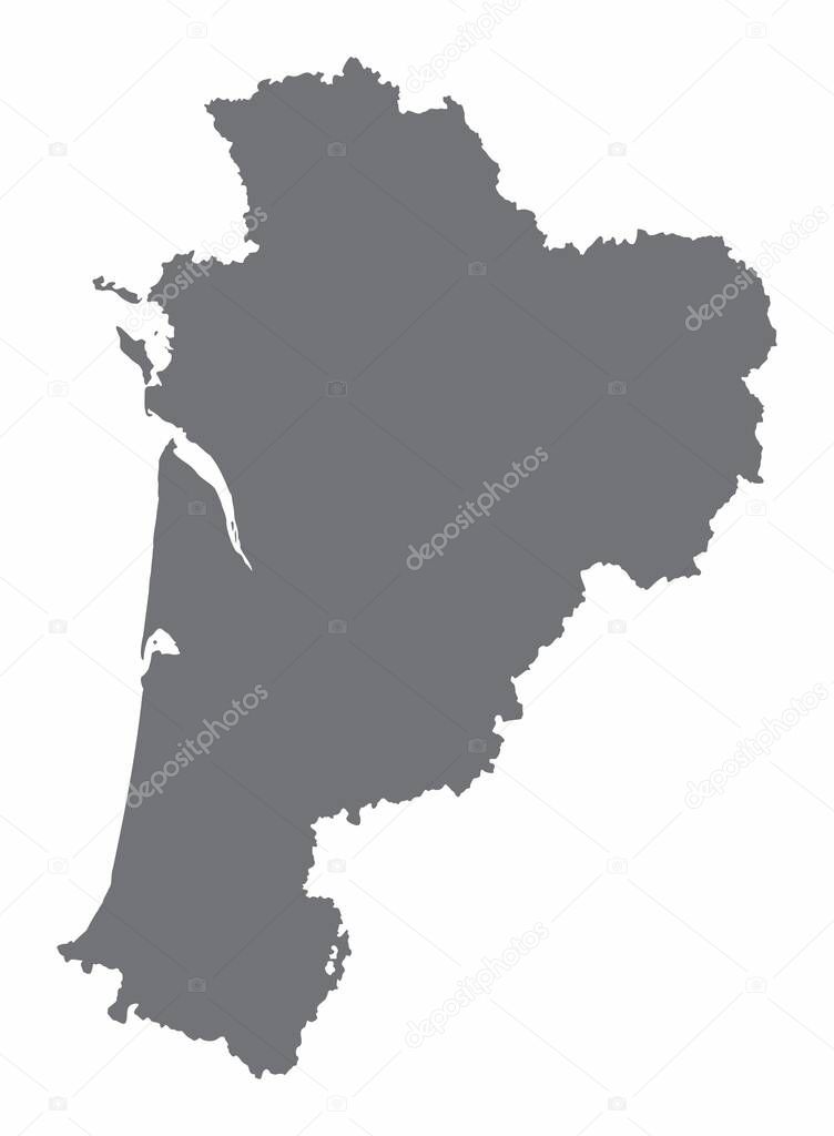 Nouvelle-Aquitaine silhouette map isolated on white background, France