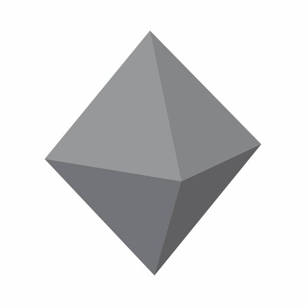 Октаэдр. 3D иллюстрация в сером цвете на белом фоне.