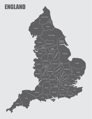 İngiltere haritası etiketli bölgelere ayrılmış durumda