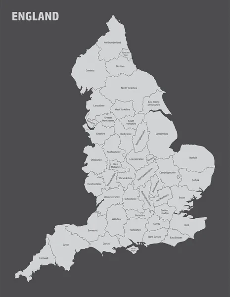 Mapa Aislado Inglaterra Dividido Condados Con Etiquetas — Archivo Imágenes Vectoriales