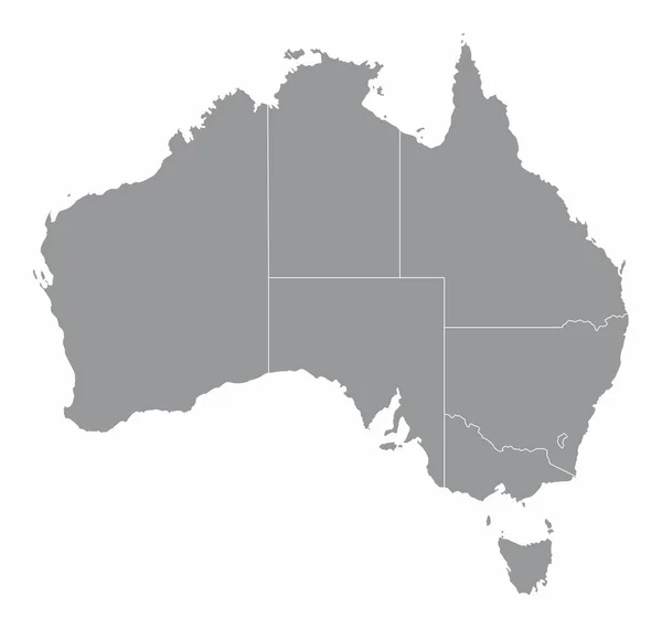 Αυστραλία Διοικητικός Χάρτης Απομονωμένος Λευκό Φόντο — Διανυσματικό Αρχείο