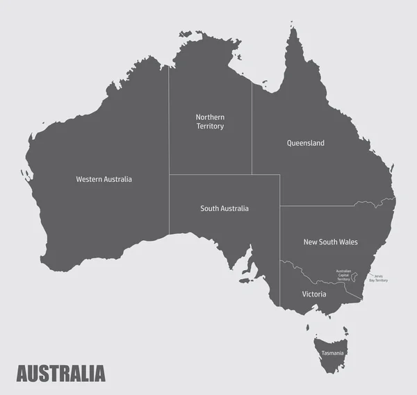 Mapa Isolado Austrália Dividido Estados Territórios Com Rótulos —  Vetores de Stock