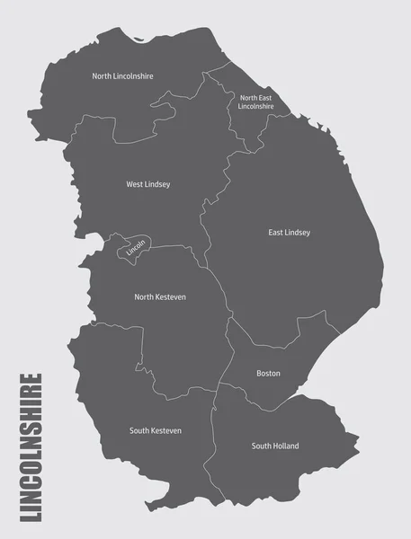 Mapa Aislado Del Condado Lincolnshire Dividido Distritos Con Etiquetas Inglaterra — Vector de stock