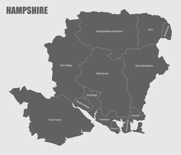 Окремі Карти Графства Гемпшир Розділені Округи Мітками Англія — стоковий вектор