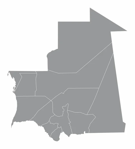 Mauritanie Carte Administrative Isolée Sur Fond Blanc — Image vectorielle