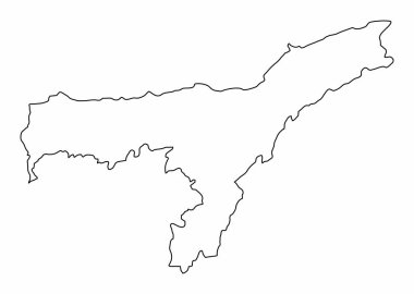 Assam State ana hat haritası beyaz arka planda izole edildi, Hindistan