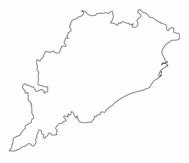 Odisha ana hat haritası beyaz arkaplanda izole edildi, Hindistan
