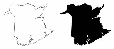 Kanada 'nın New Brunswick eyaletinin siyah beyaz haritaları.